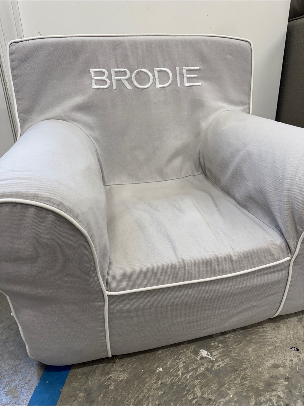 Pottery Barn Kids Light Gray Armchair with White Piping